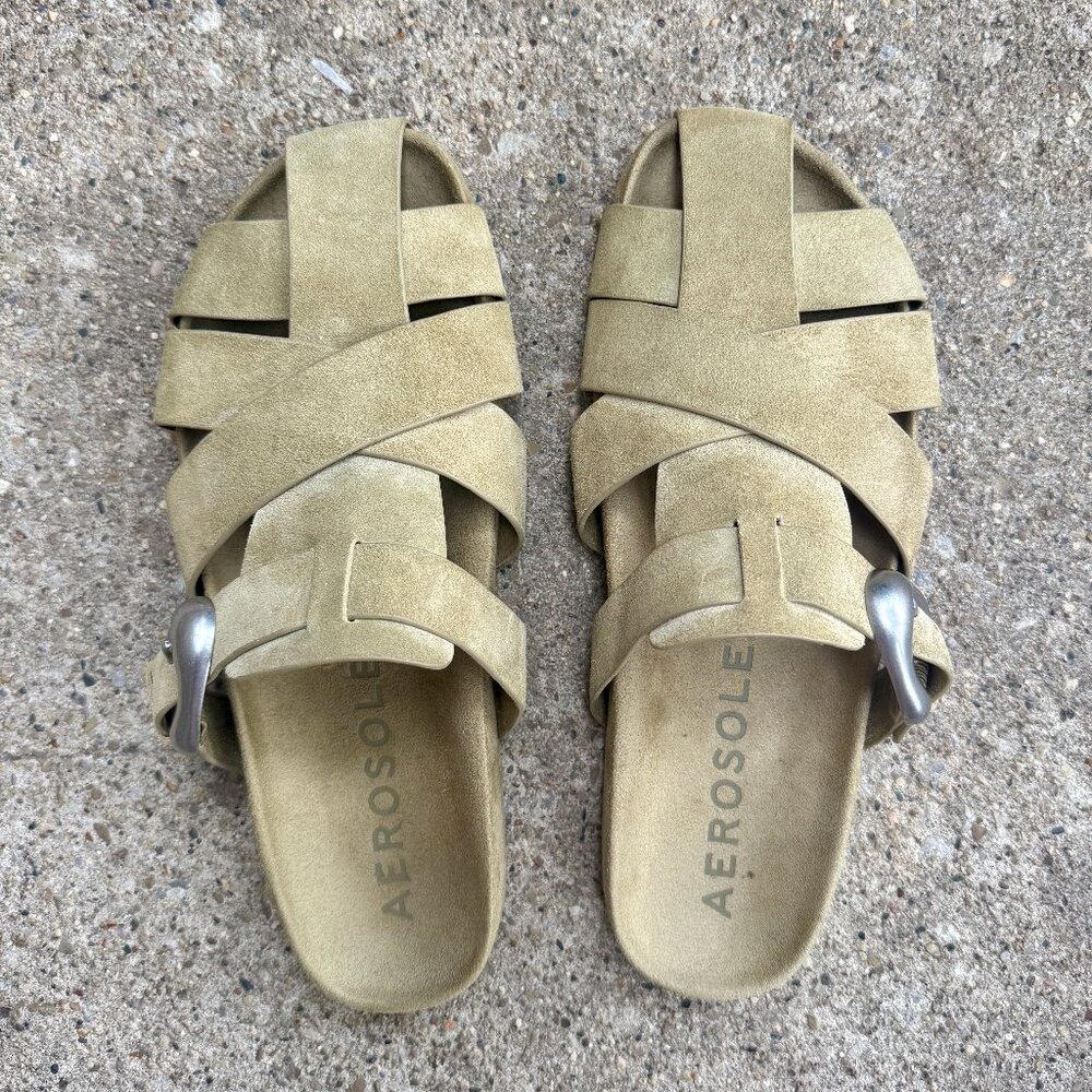 Aerosoles Liberty Fisherman Mule In Olive Branch Suede Leather Womens 12 12M